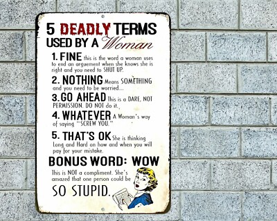 Deadly Terms Used Woman Sign Aluminum Metal 8''x12'' Funny Wife Man Cave Garage