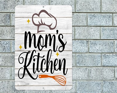 Mom's Kitchen Sign Aluminum Metal 8''x12'' Kitchen Decor Plaque Chef Hat