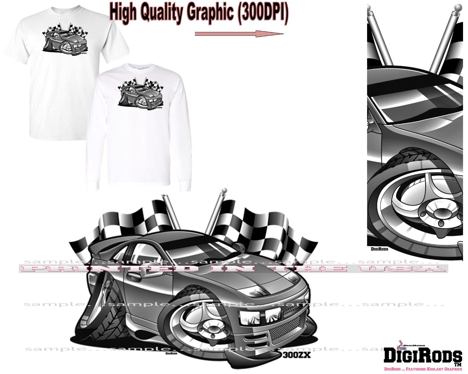 DigiRods 300ZX 300 ZX Monochrome Racing Flag JDM Sports Car DigiRods 300ZX 300 ZX Monochrome Racing Flag JDM Sports Car