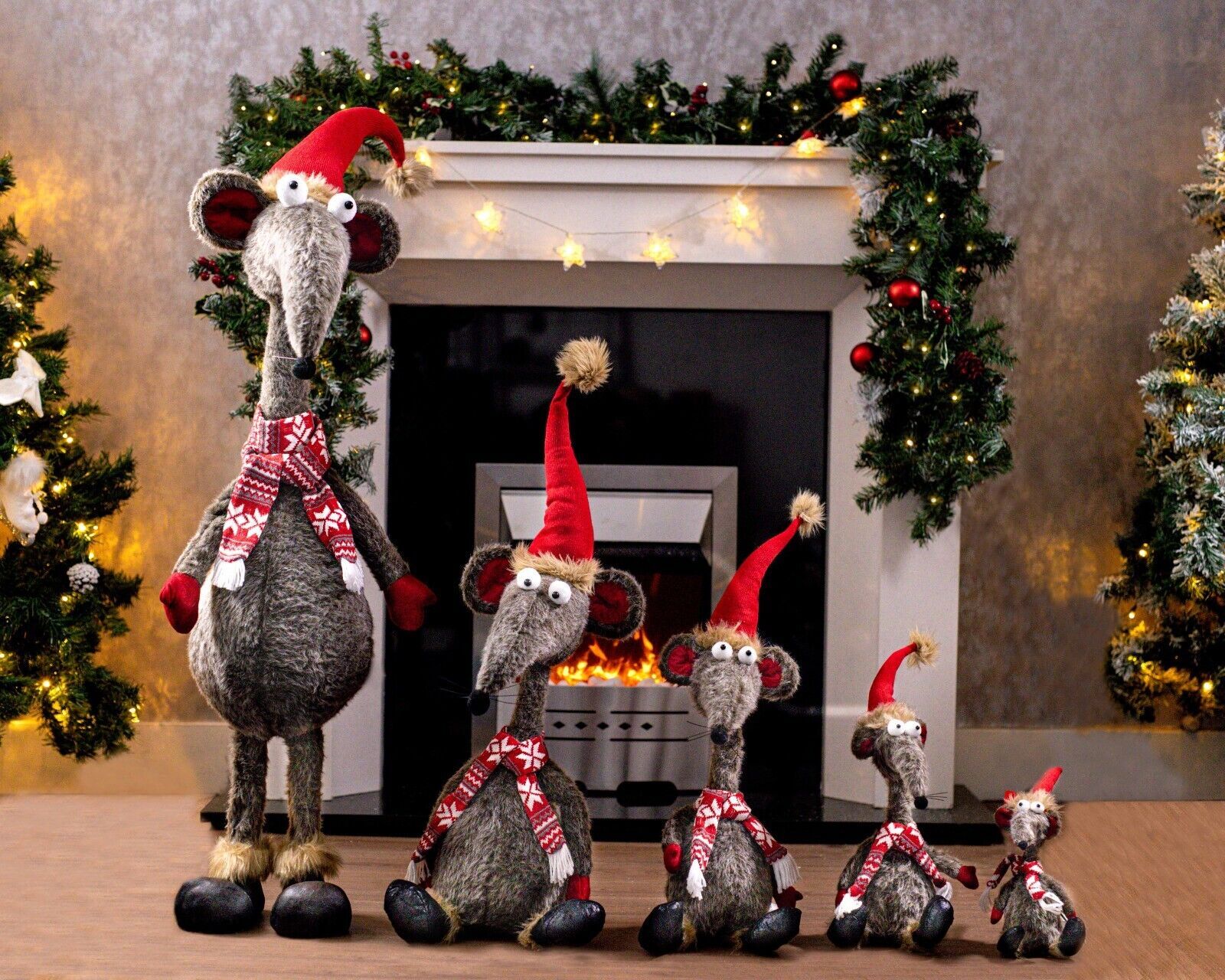 Christmas Rat Ornament Large Soft Plush Decoration Grey Standing