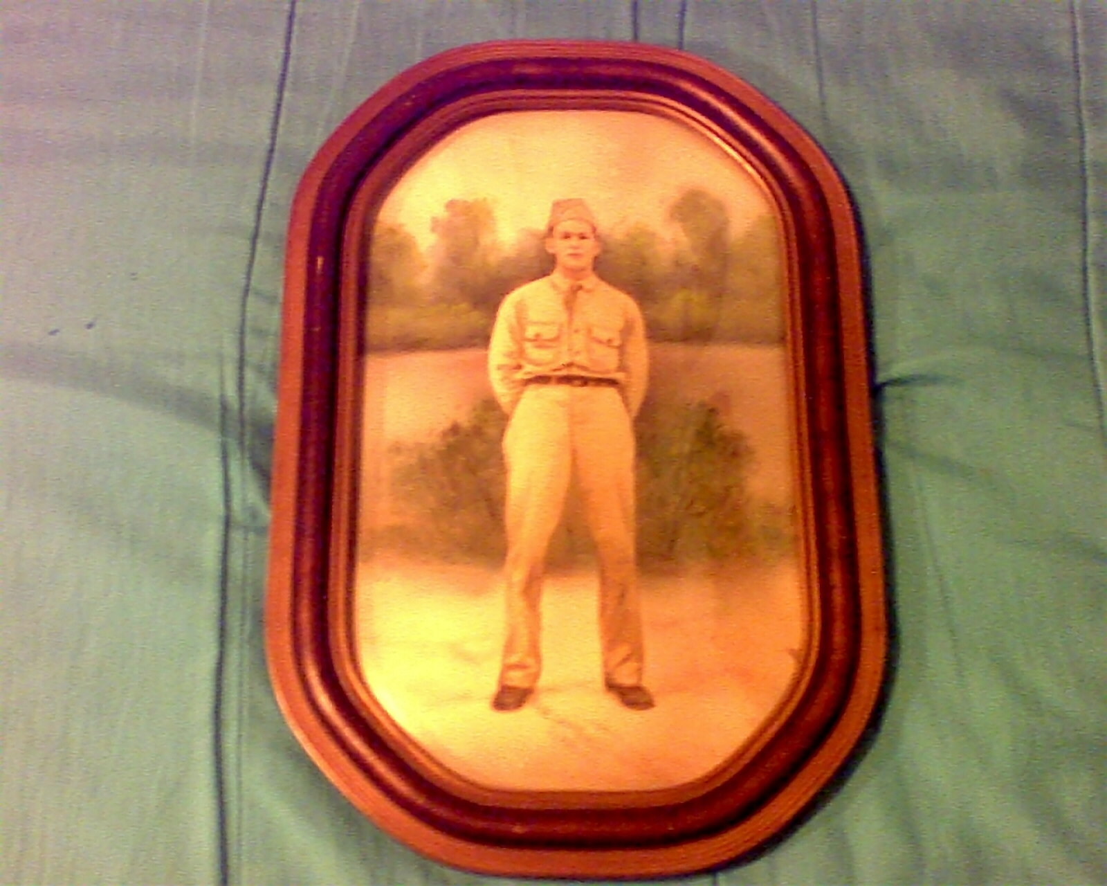 Antique WWI Soldier Picture Framed/ Bubble glass