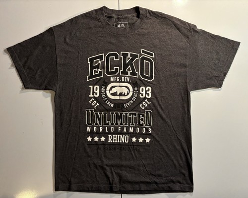 シャツ ECKO UNLTD / SPRICT LOGO BASEBALL GAME SHIRTS BLACK 2XL ecko unltd World Famous Rhino Brand Black Gray Zig Zag Knit
