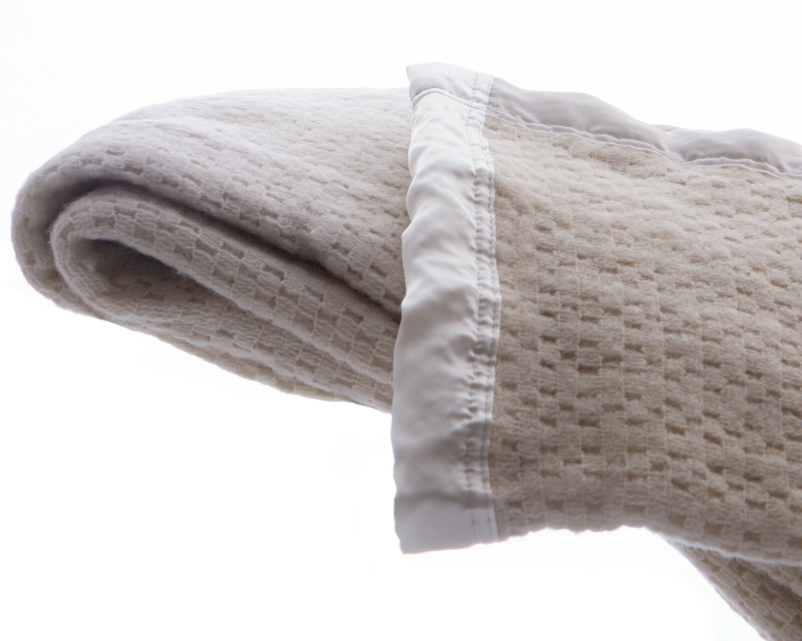 Cellular Wool Blanket Traditional Luxury Lightweight Satin Ribbon Trim