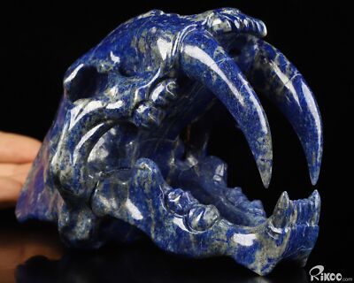 5.9'' Lapis Lazuli Carved Smilodon SABER-TOOTHED Tiger/Cat Skull, Crystal Healing