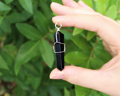 Black Obsidian Wire Wrapped Point Pendant / Necklace (Crystal Point Pendant)