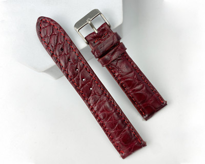 22mm Red Wine Crocodile Leather Skin Watch Strap Men Real Watch Band Handmade