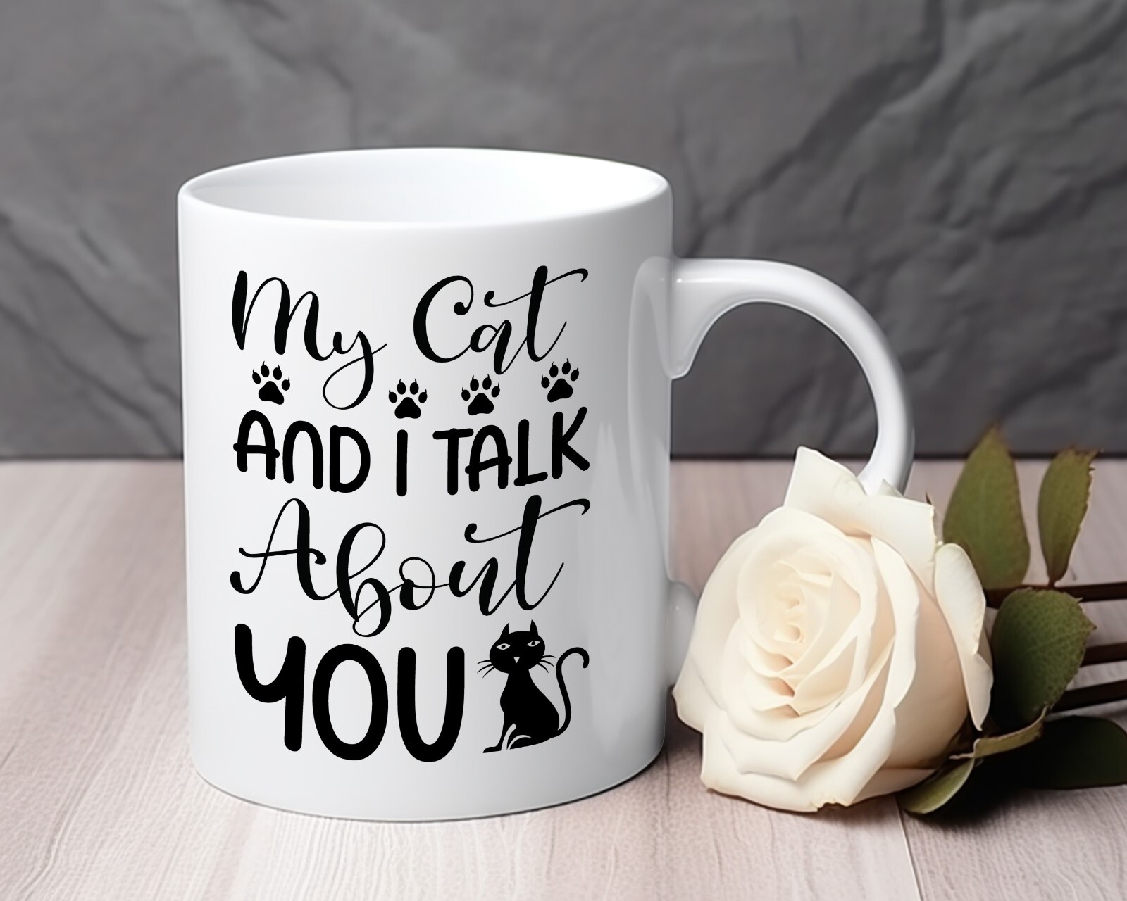 my cat and i talk about you Novelty Mug 11 oz funny pur gift