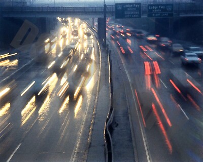 1970s I-94 West Bound Freeway Auto Detroit Rainy Rush Hour Traffic 8x10 Photo