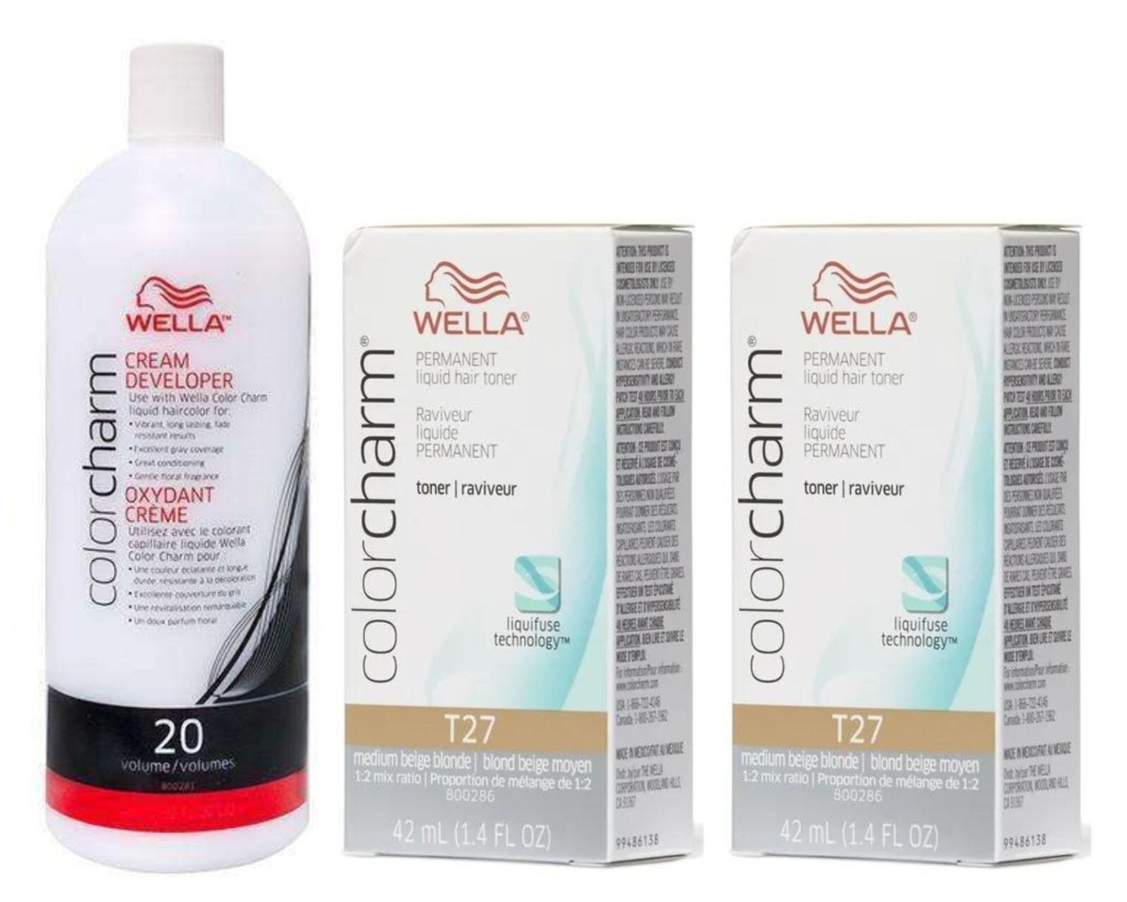 たぬ様ベージュ Wella Color Charm T27 Medium Beige Blonde 42ml x 2 w/ 20