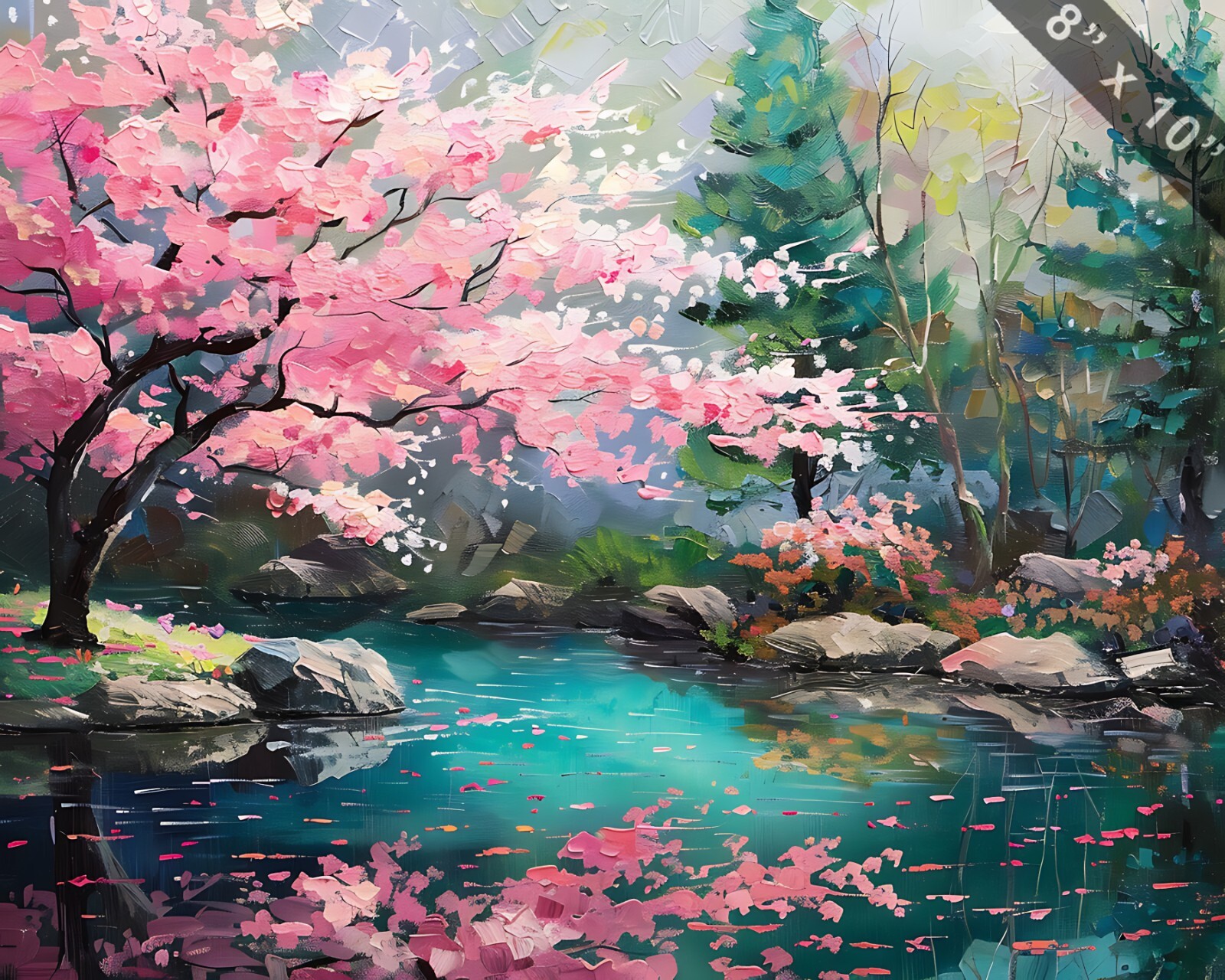 Cherry blossoms in a Japanese garden oil painting --ar 5
