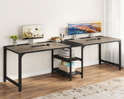 Tribesigns Long Computer Desk for 2 Person, Office Desk wtih Storage Shelves