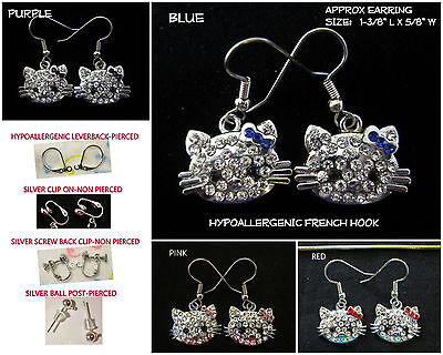 Crystal Cat Earrings OR Necklace Kitty *OPTIONS* Hypoallerge