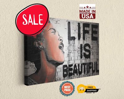 Banksy Life Is Beautiful - Canvas Ready-To-Hang Canvas Print for Home Décor