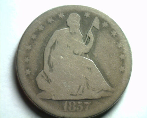 1857 SEATED LIBERTY HALF DOLLAR GOOD G NICE ORIGINAL COIN BOBS...