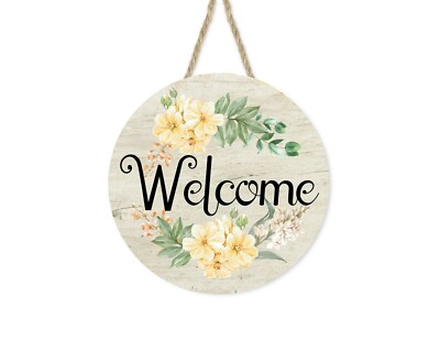Yellow Floral Welcome 12 inch Printed Handmade Wood Sign