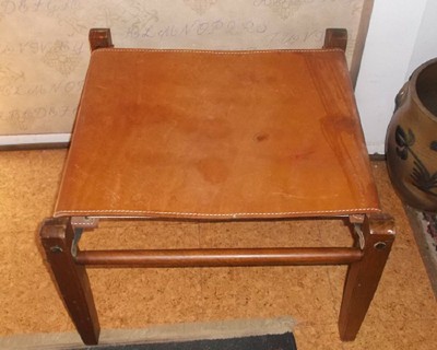 Scarce Vintage MCM Gold Medal Furniture Leather Safari Table Footstool Ottoman