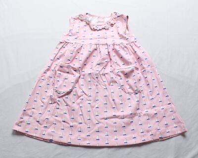 Willow Toddler Girl's Cotton Sail Boat Print Gigi Dress AW5 Pink Size 2T