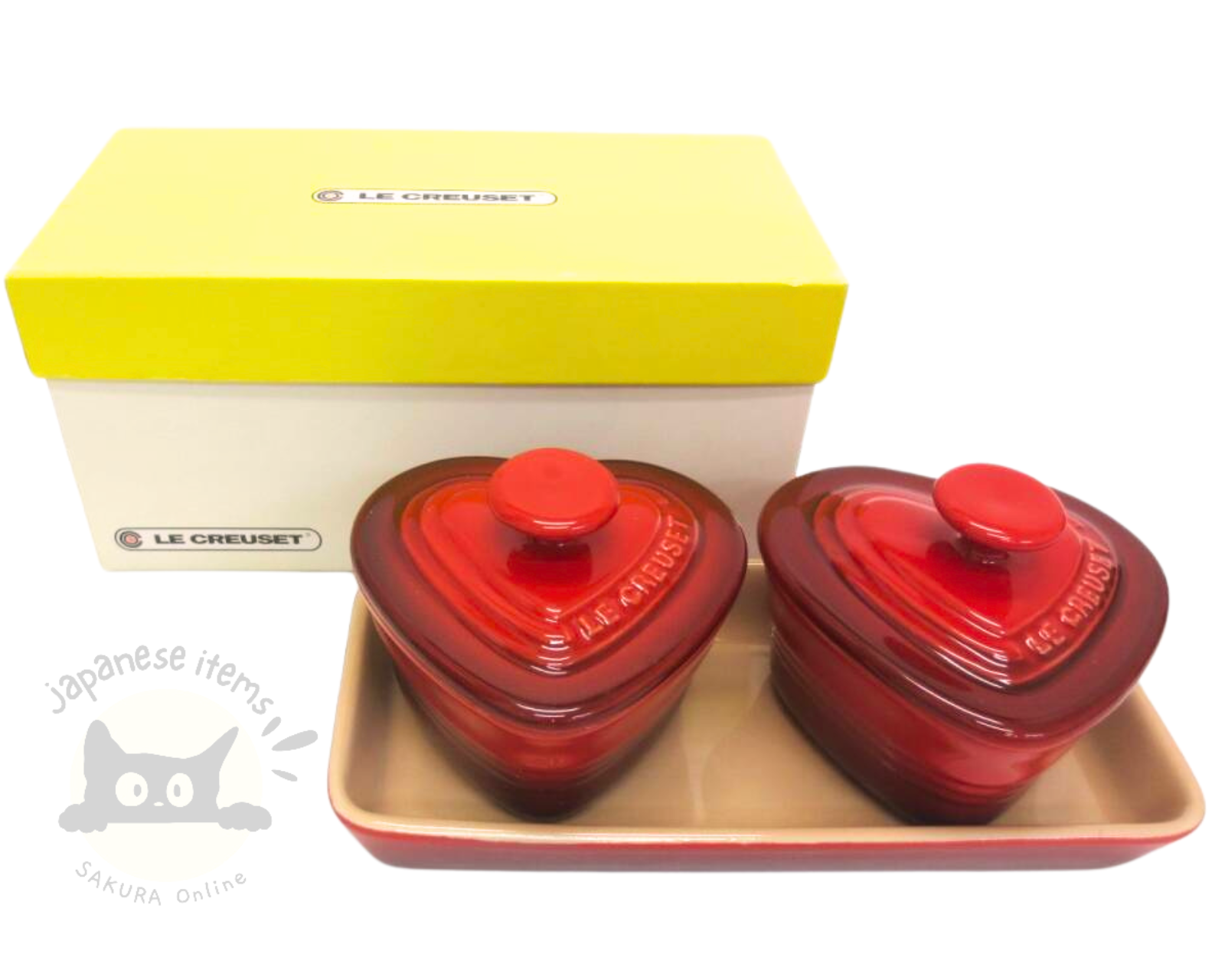 Le Creuset Heart Ramekin Cocotte Set Cherry Red New from