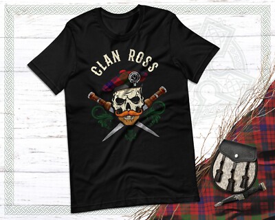 Scottish Clan Ross Surname Skull Wearing Tam Dirks Tartan Badge