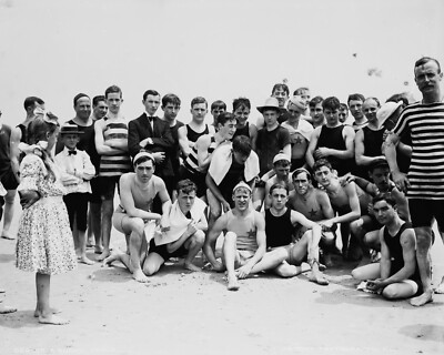 8x10 Glossy B&W Art Print 1910 Group At The Beach Coney Island New York City #1