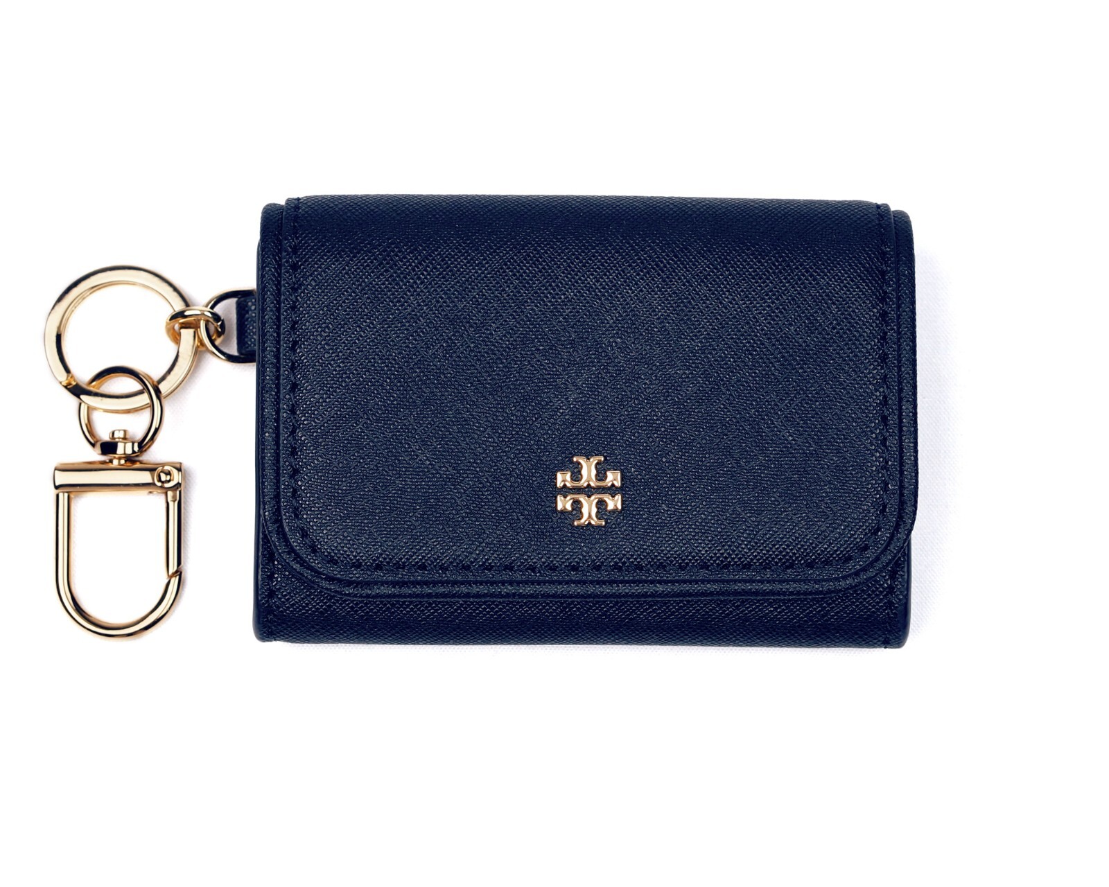 Tory Burch Navy Saffiano Leather Card Case Key Ring Coin
