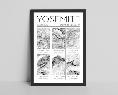 Yosemite Contour Map Glossy Print - California Mountains Topography Map Poster