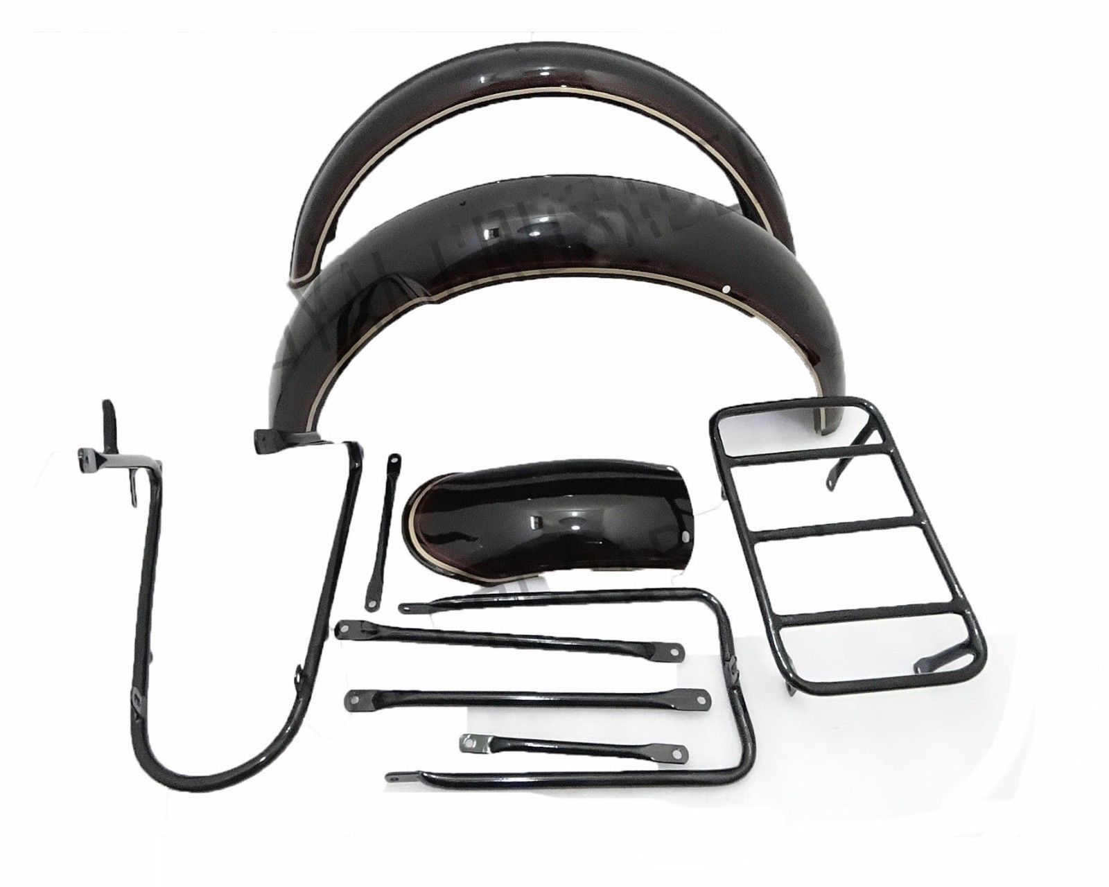 For Norton 16H Steel Black Front & Rear Mudguard Set With Complete stay Kit 