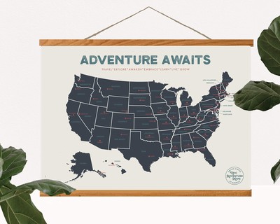Epic Adventure Maps - USA State Travel Adventure Map Poster - Includes Push P...