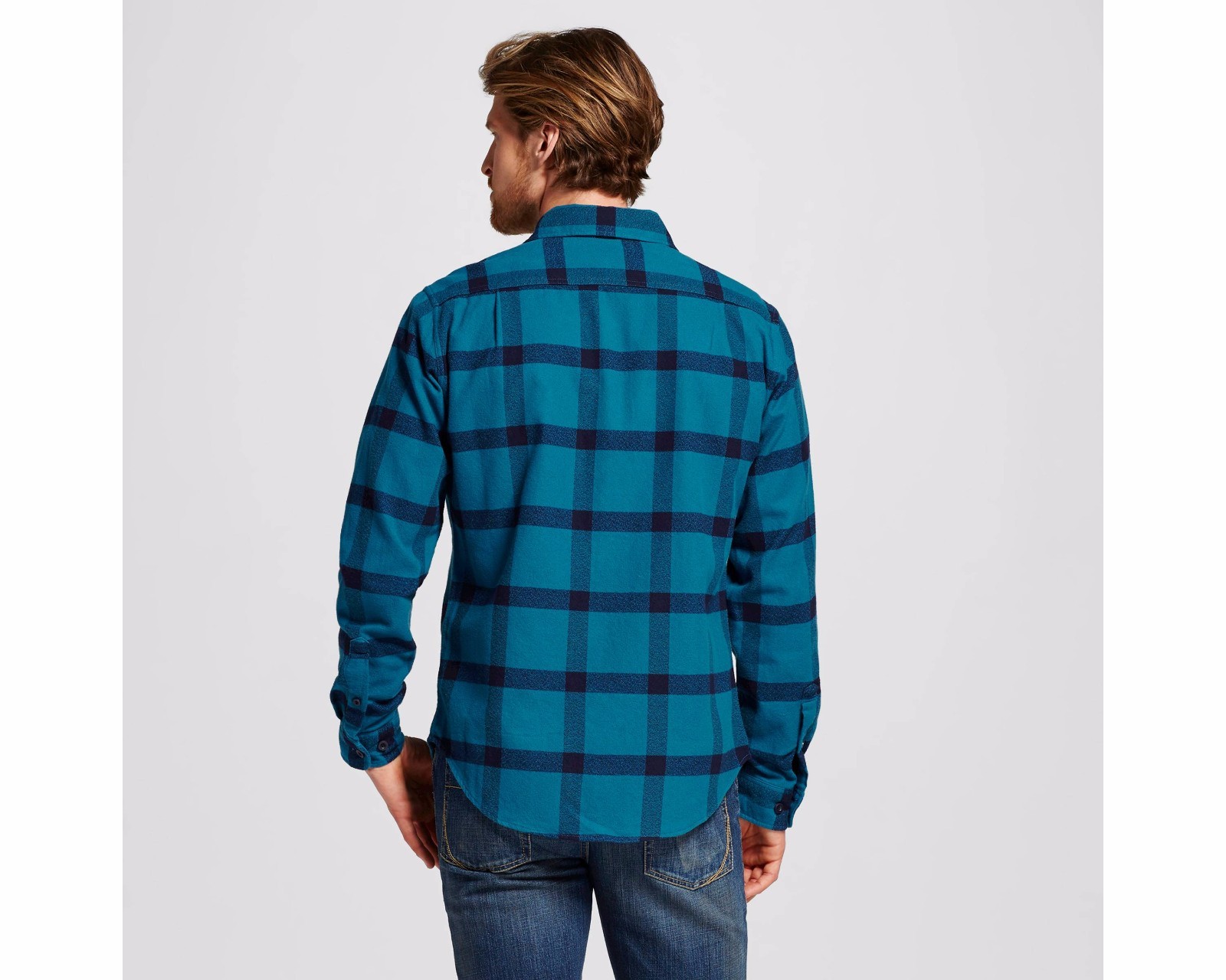 NWT Men's Print Crepe Flannel Button Down Shirt Teal Merona