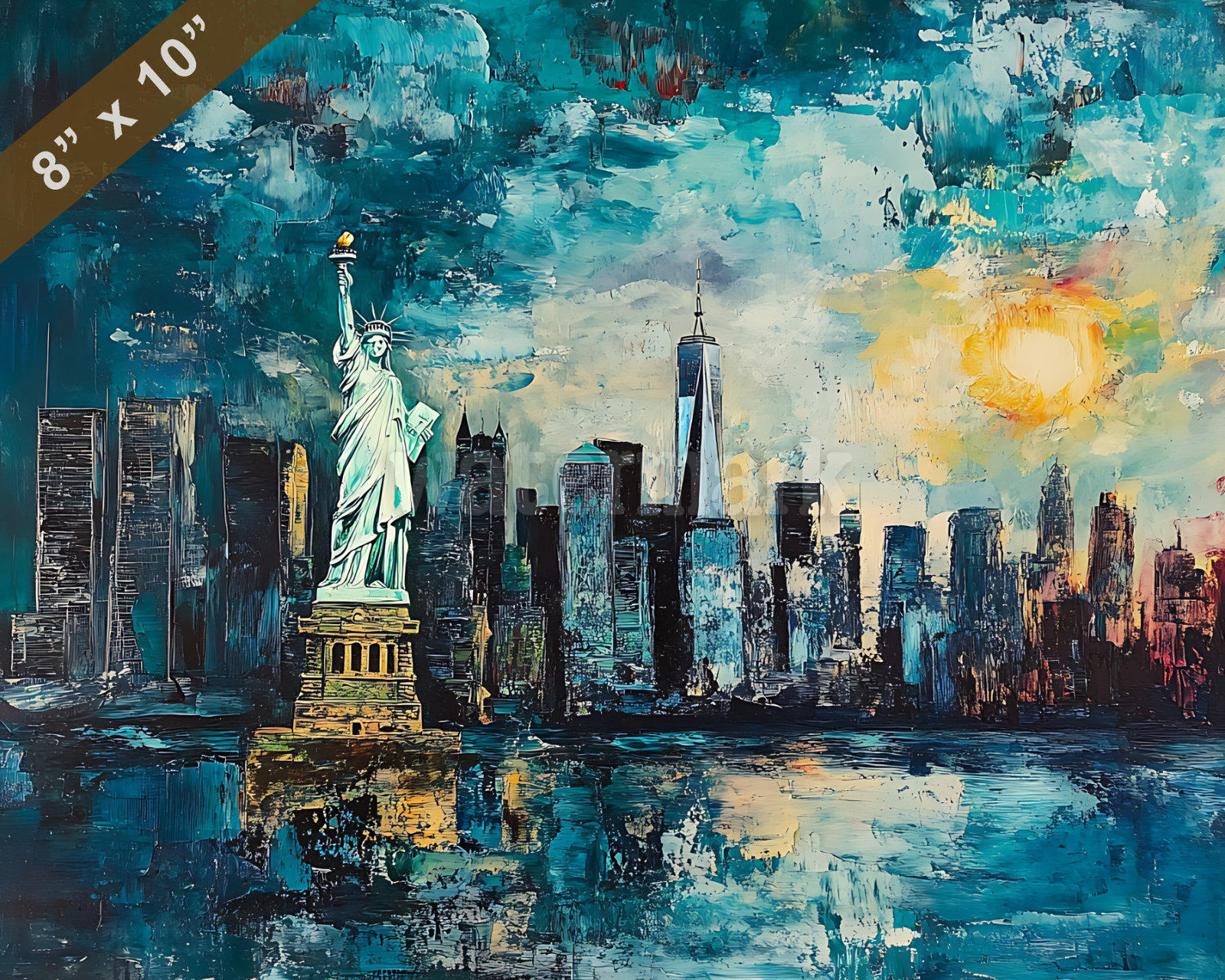 最終価格　New York ニューヨーク　マンハッタン　絵画 New York with Statue of Liberty oil painting 8x10 Print | eBay