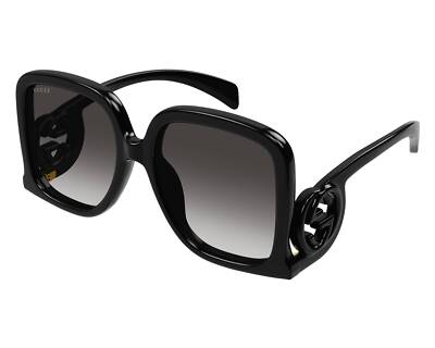 Pre-owned Gucci Gg1326s-001-58 Black Sunglasses In Gray