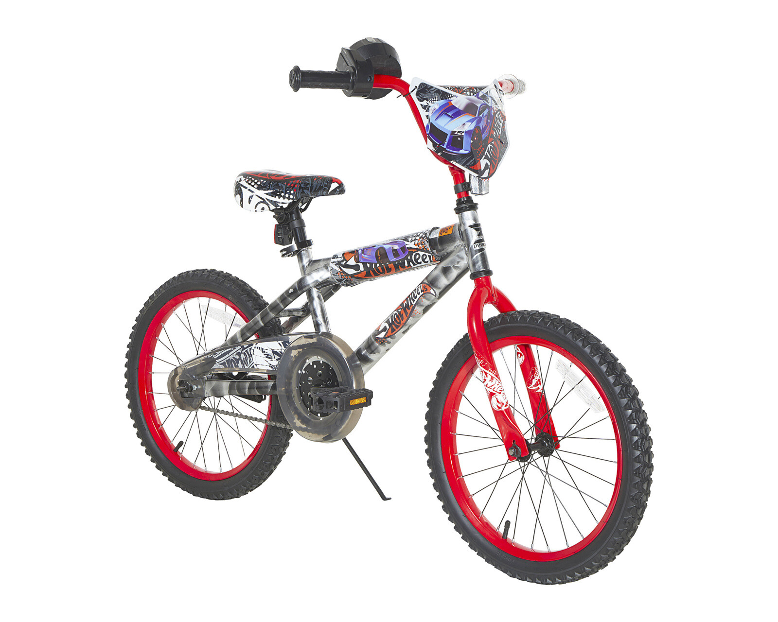HOT WHEELS BOYS DYNACRAFT BIKE WITH REV’ GRIP, SILVER/RED, 18"