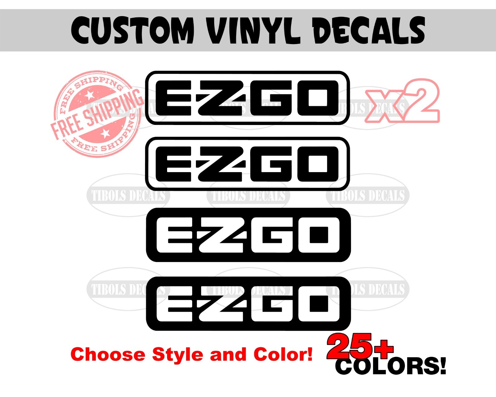 x2 EZGO Golf Cart Decals, EZGO Stickers, Pick Style and Color