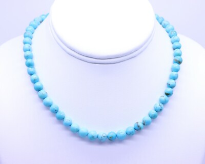 7mm Sky Blue Kingman Arizona Turquoise Beaded Modern Navajo Gemstone Necklace