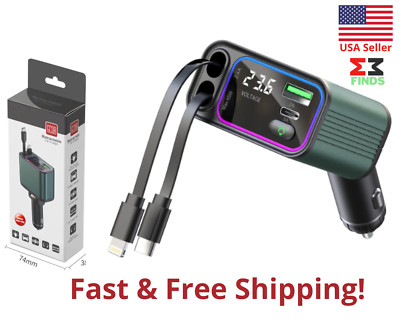 Fast Retractable Car Charger 4- in-1- 65W+25  USB Connection Type C Cable