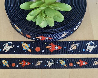 5/8 & 7/8'' (1 YD) Space Grosgrain Ribbon Rockets Astronauts Planets Stars Galaxy