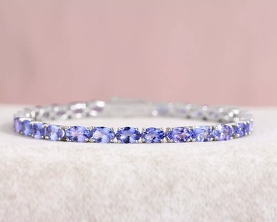 12Ct Oval Cut Lab Created Tanzanite Tennis Bracelet 14k White Gold Plated Silver
