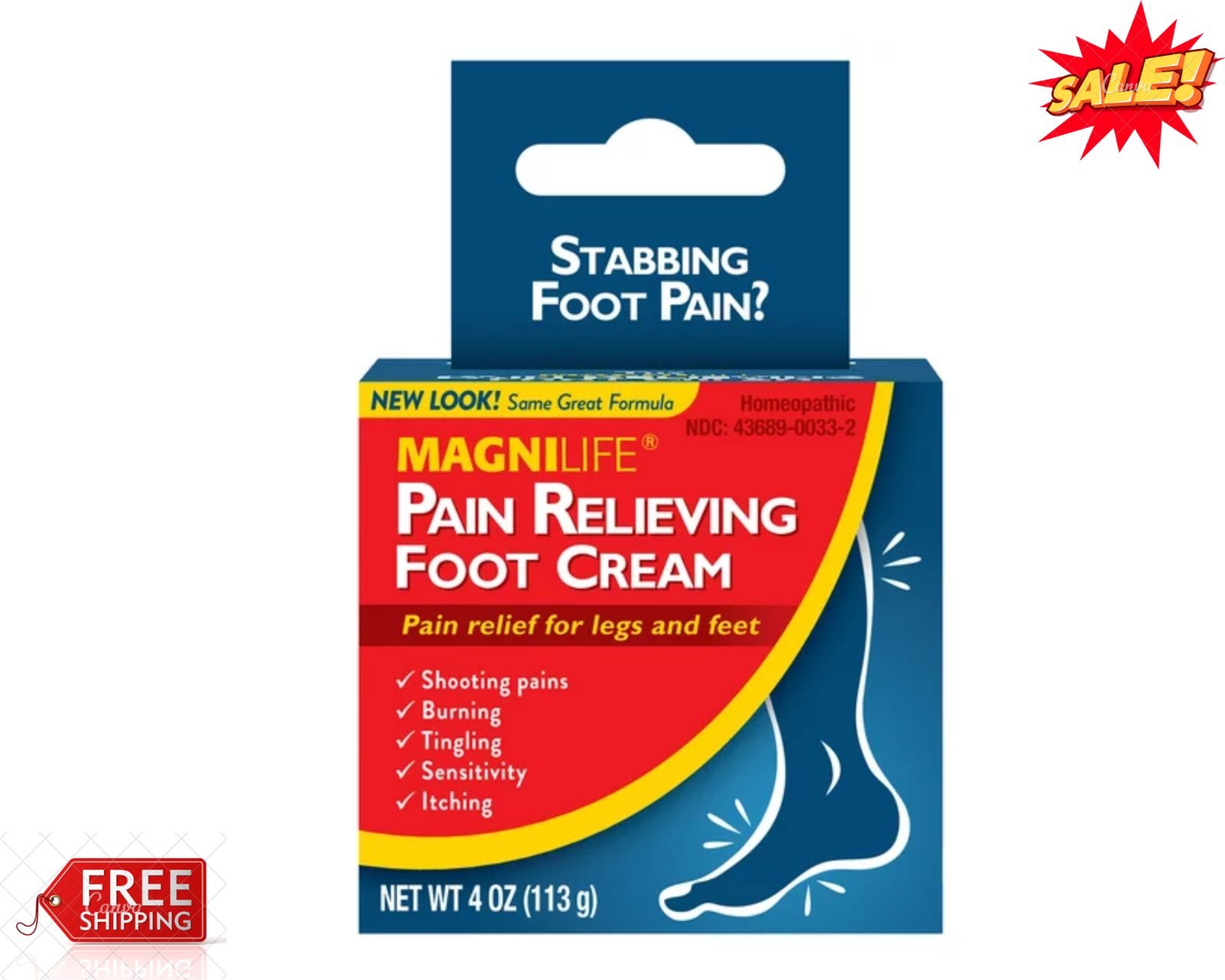 MagniLife Pain Relieving Foot Cream, Moisturizing Formula Relieves Pain, 4 Oz.