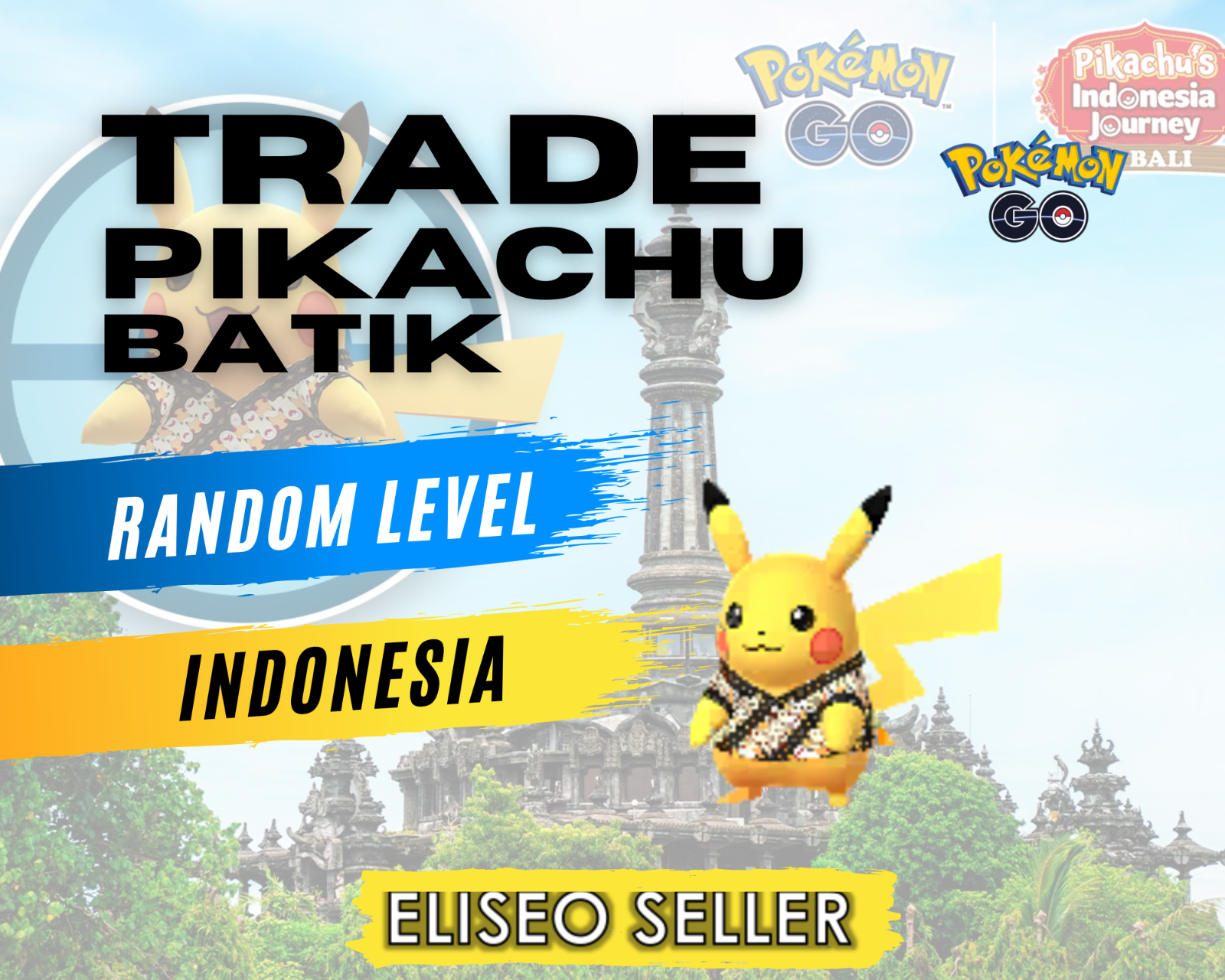 バティックシャツを着たピカチュウ PIKACHU BATIK 4枚セット 各5枚