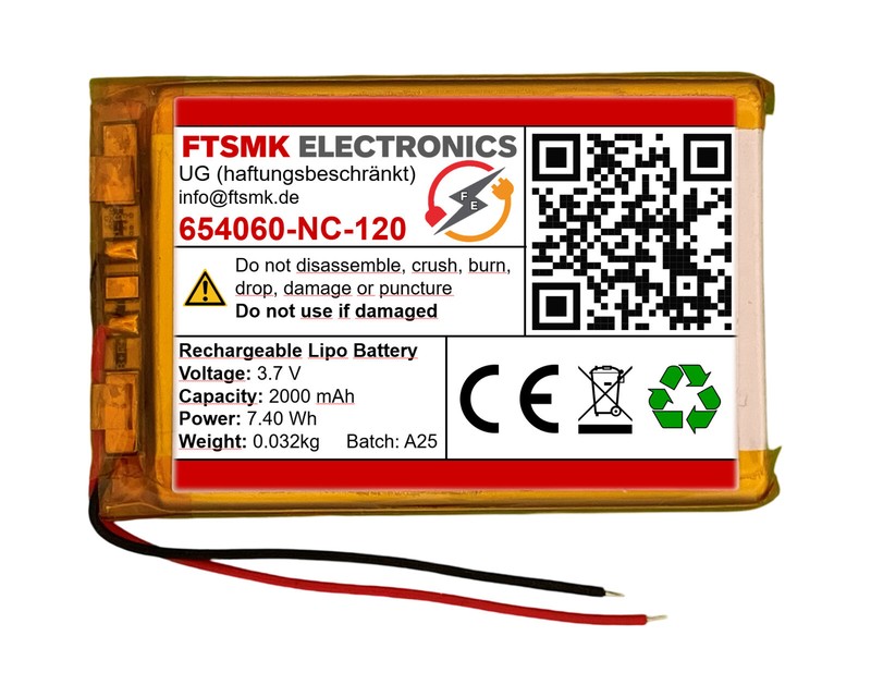 654060 Lipo Batterie Akku 2000mah 3.7v FÃ¼R Powerbank, Navi