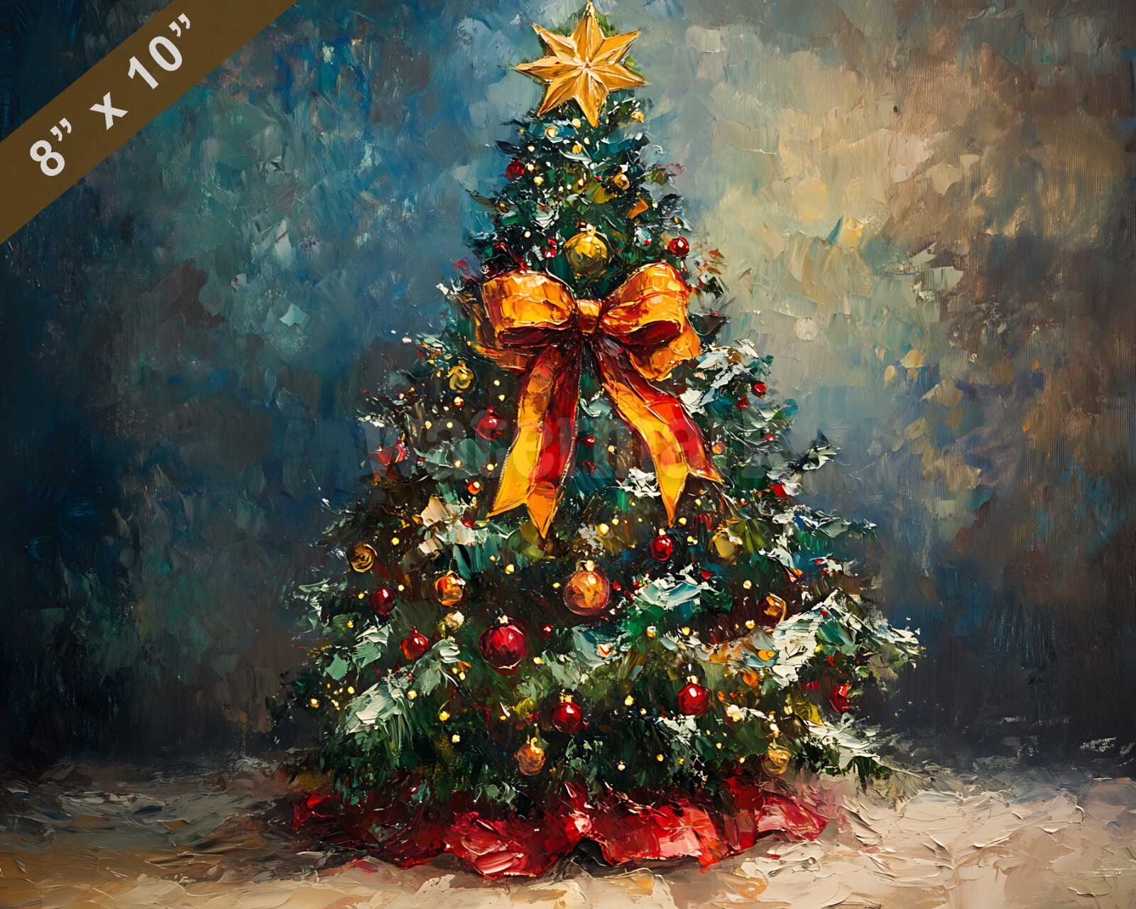 Christmas tree with ribbons and bows oil painting 8x10 Print