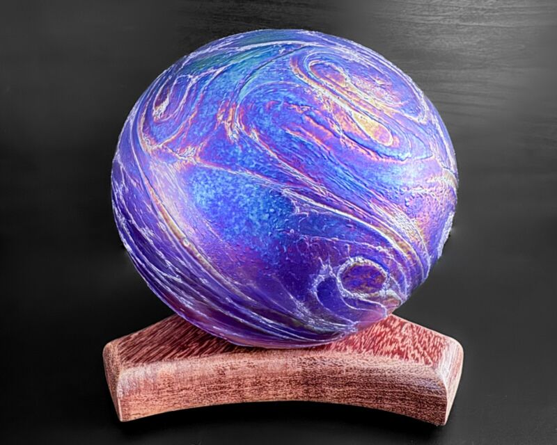 Pyromania 5.5" Oregon Float Purple Iridescent Art Glass Ball Orb Sphere Stand
