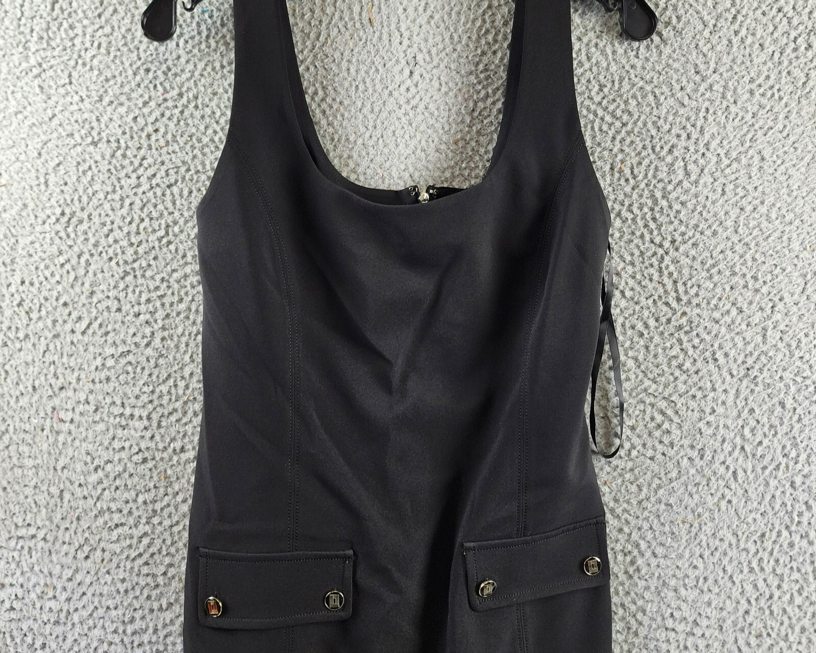 KARL LAGERFELD PARIS Square Neck Crepe Dress Women's 8 Black Back Zip Closure - Picture 4 of 14