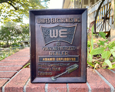 Vintage Whites Electronics Metal Detector Sign ADAMS EXPLOSIVES Advertising Old