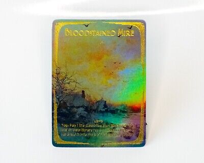 Custom Mountain Swamp Full-Art Fetch Land Token Holographic and Gold Embossed