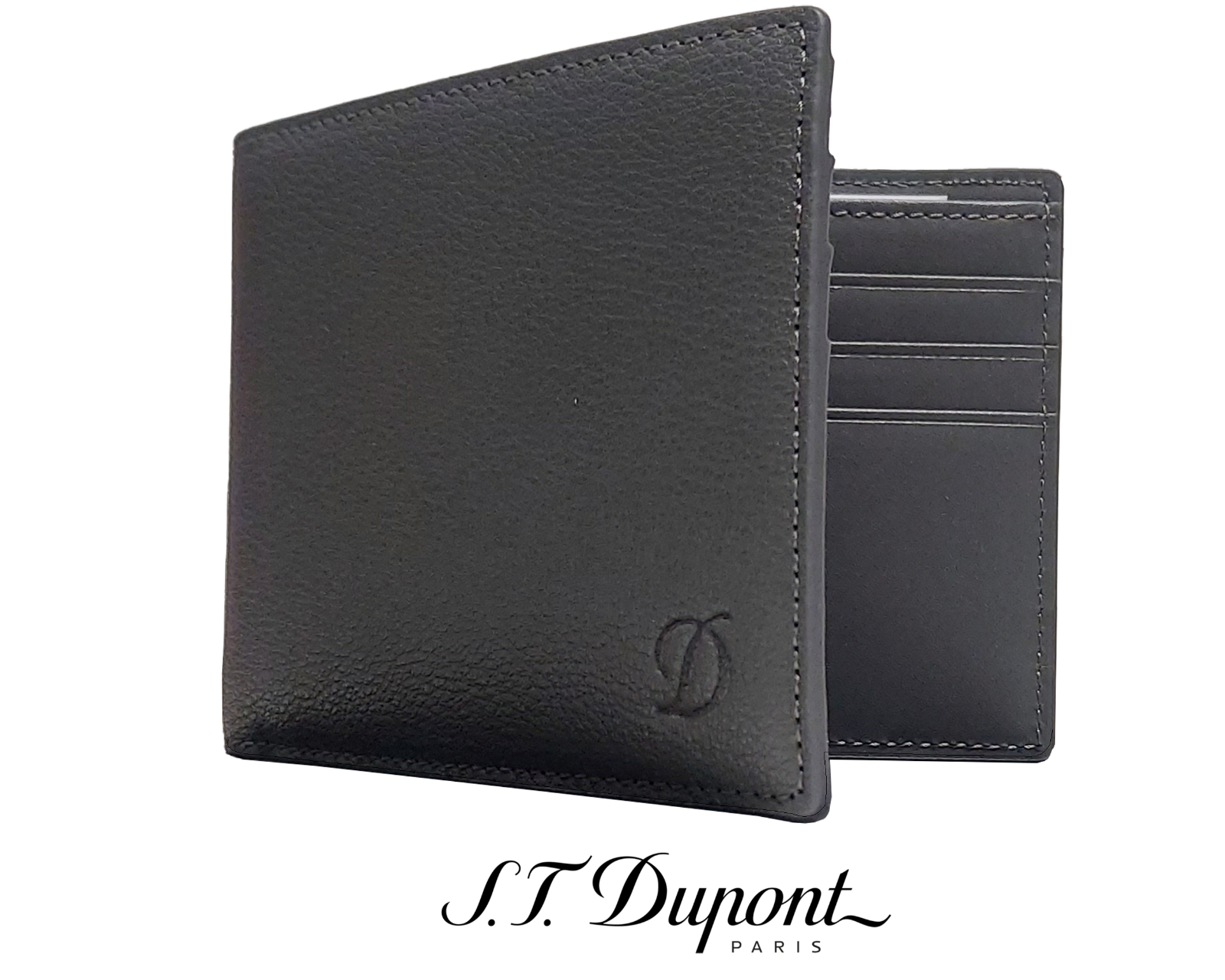 Pre-owned St Dupont S.t. Dupont 093000c Outlet Slg Grey Grain Leather 6 Cc Men Wallet Bill Holder In Gray