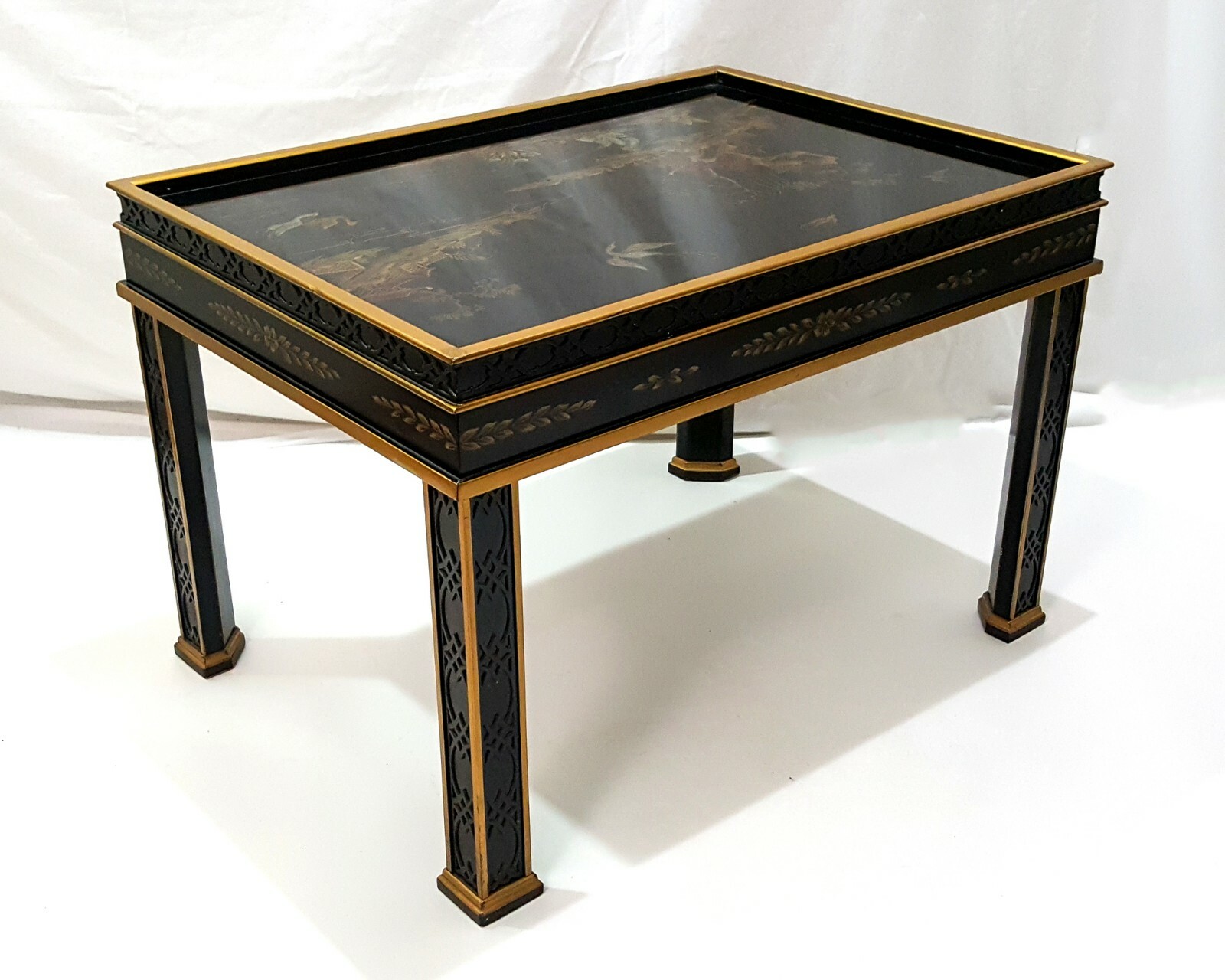 Vintage Drexel Heritage Asian Black Lacquer Side End Table Chinese Chinoiserie