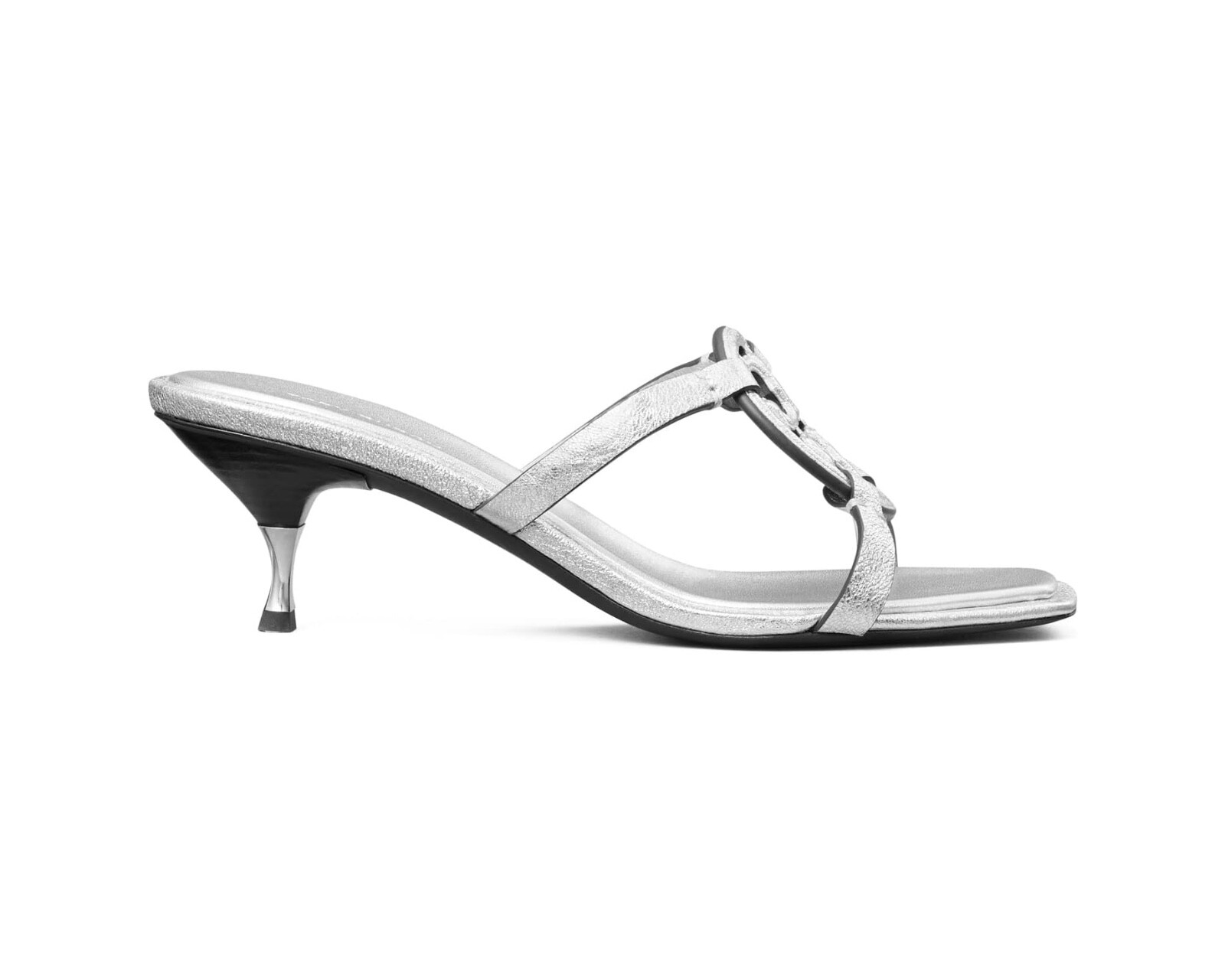 Pre-owned Tory Burch Geo Bombe Miller Metallic Slide Sandal Silver Heels 7.5 9.5 10 8