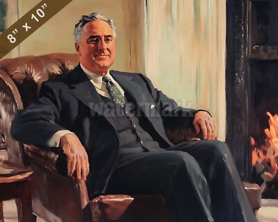 Franklin D. Roosevelt with a fireside chat Oil painting 8x10 Print