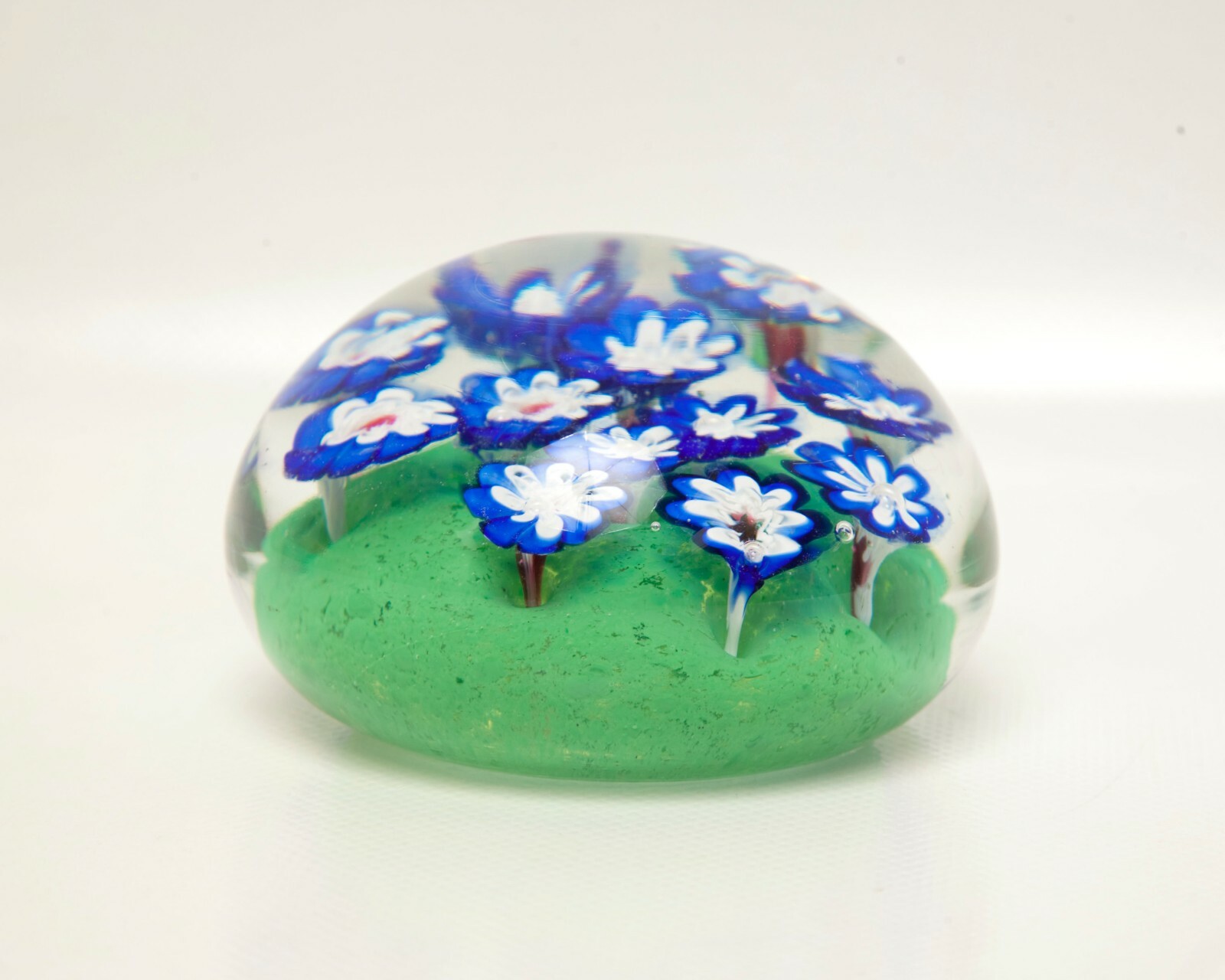 Vintage Millefiori Glass Paperweight Hand Blown Art Glass Flowers Blue White Red